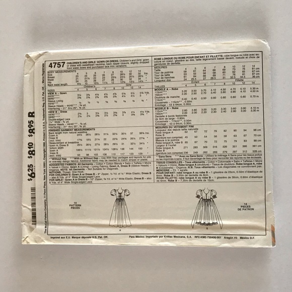 🧵3for12🧵 VTG McCall’s Pattern 4757 Child’s Gown Dress - Picture 3 of 3